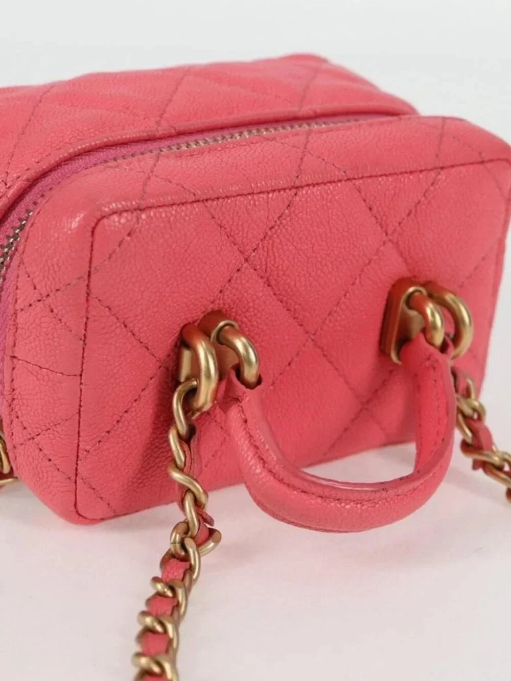 CHANEL Matelasse Chain Shoulder Bag Grained Calf Skin 2way Pink Gold CC Auth...